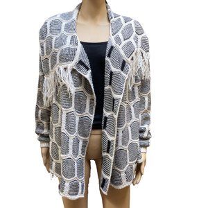 Fringed Black and white draped cardigan - One size